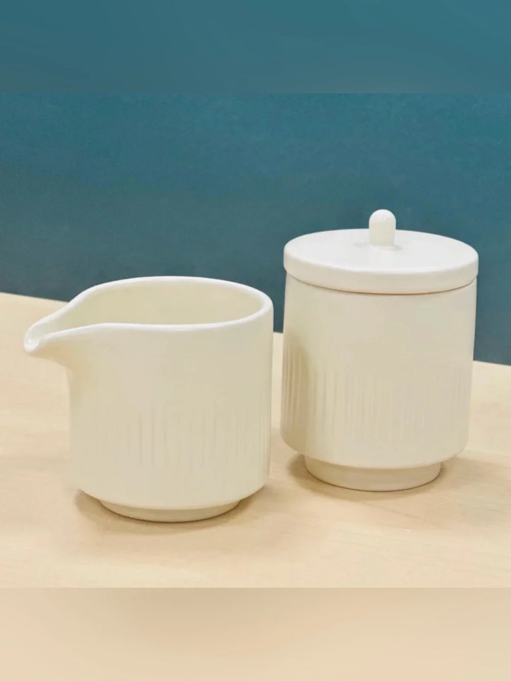 Citrine Everyday Collection by Magenta Ribbed Ceramic Sugar & Creamer Set NIB